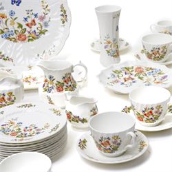 Aynsley Cottage Garden tea set comprising thirteen cups and saucers, eleven plates, bread and butter plate and milk jug, together with six coffee cans and saucers, cream jug and sugar bowl and four other Cottage Garden pieces