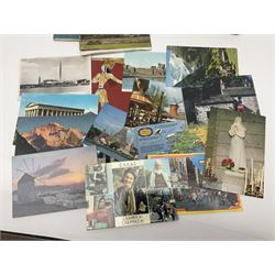 Seven pen knives, two lighters, including one Ronson example and a collection of postcards