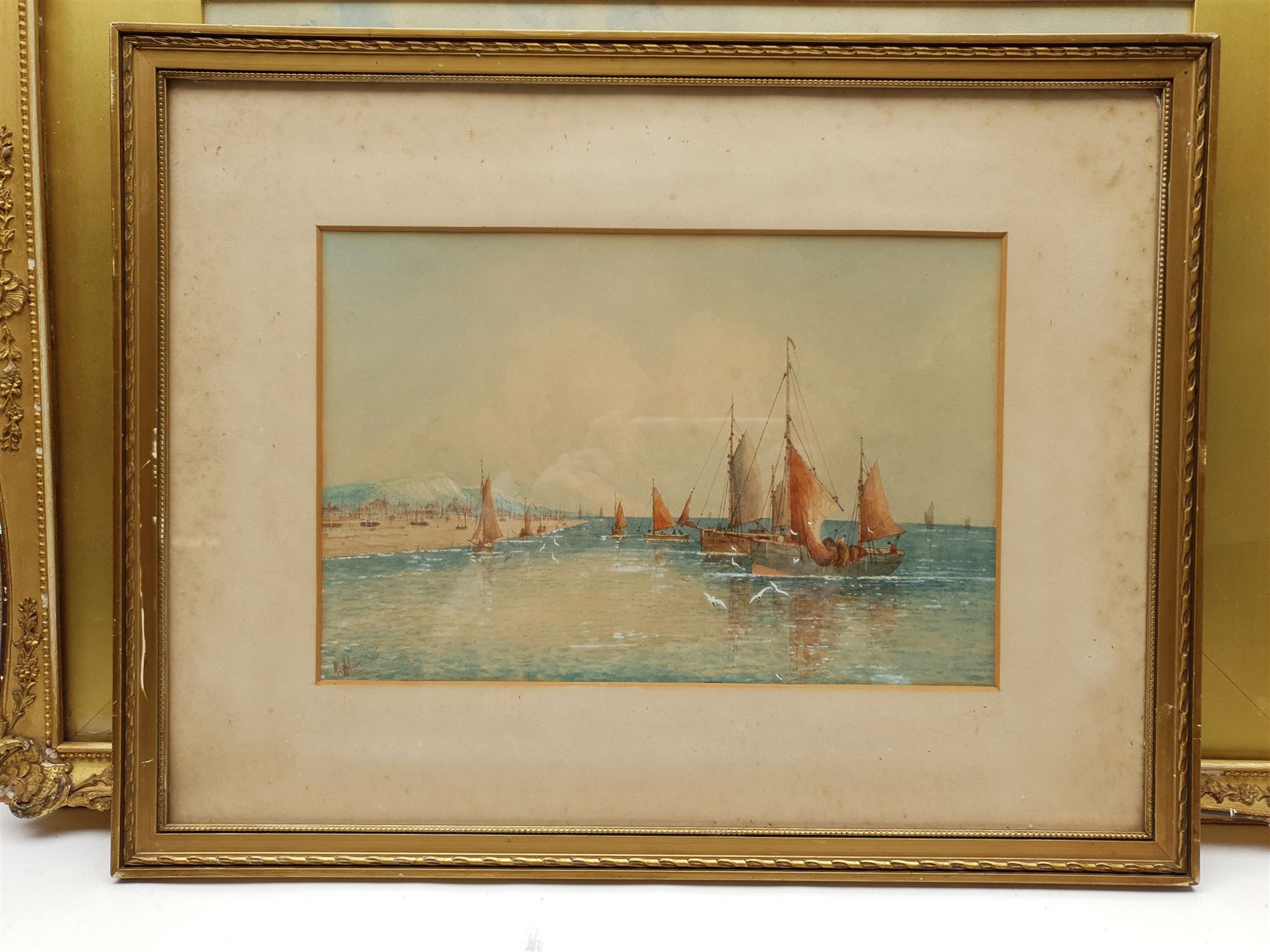 William Edward Croxford (British 1852-1926): Rocky Outcrop, watercolour heightened with white signed 28cm x 45cm; R Allam (British early 20th century): Shipping at Anchor, watercolour signed 20cm x 30cm (2)