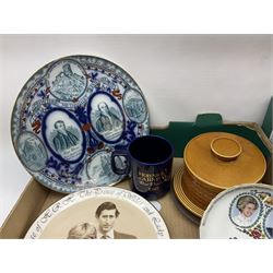 Quantity of ceramics to include Royal Worcester coffee service for six, Maling Peony Rose lustre bowl, Hornsea, commemorative ware, other tea ware and ceramics in two boxes