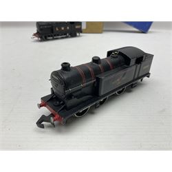 Hornby Dublo - 3-rail - Class N2 0-6-2 locomotive No.9596 in LNER green; and Class N2  0-6-2 tank locomotive No.6917 in LMS black with serif letters; together with a 2-rail Class N2 0-6-2 tank locomotive No.69550; each in unassociated box (3)