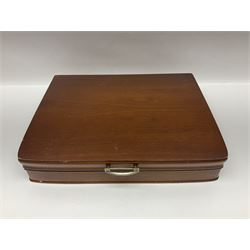 Canteen of King's pattern cutlery for six place settings by James Ryals of Sheffield, with two extra forks, pair of salad servers and six fish knives, all within fitted wooden case, together with six ivorine handled butter knives and six silver plated cake forks