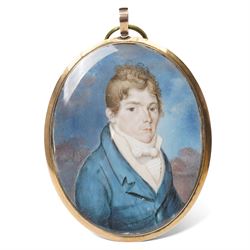 English School (Early 19th century): Miniature Portrait of a Gentleman, watercolour on ivo...