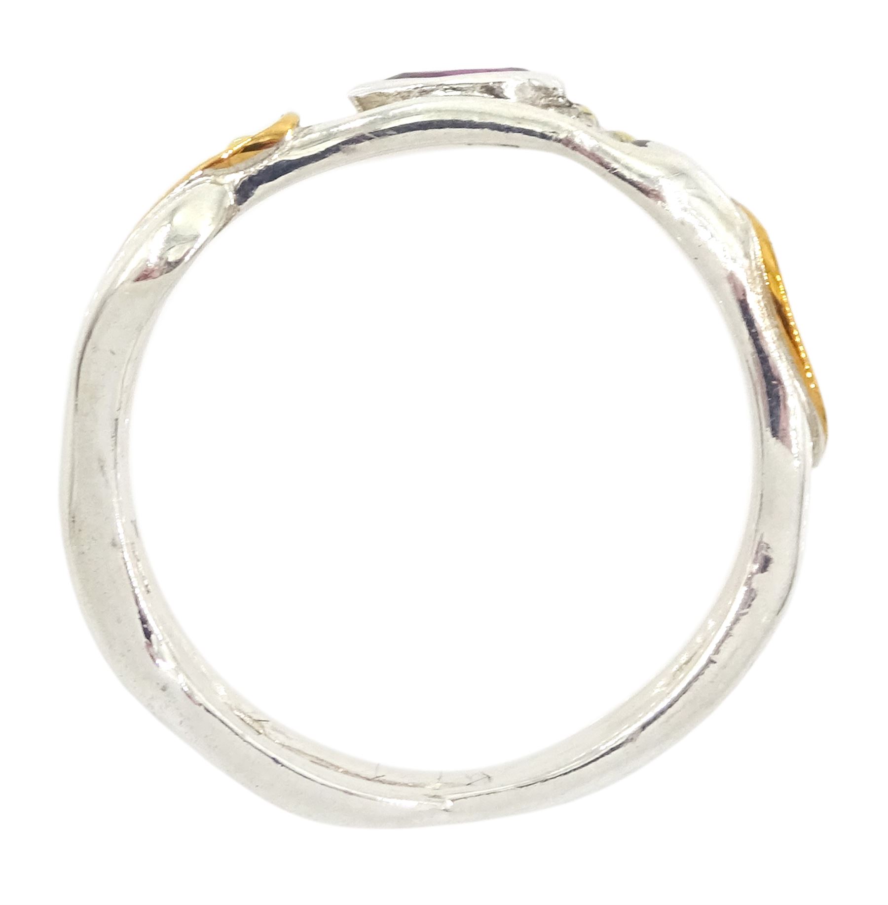 Silver and 14ct gold wire ruby ring, stamped 925