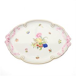 Herend porcelain Tete a Tete decorated with sprays of Spring flowers and scattered leaves etc comprising cabaret tray, two cups and saucers, tea pot, leaf shape bowl and milk jug, some pieces marked Pek Jozsefine