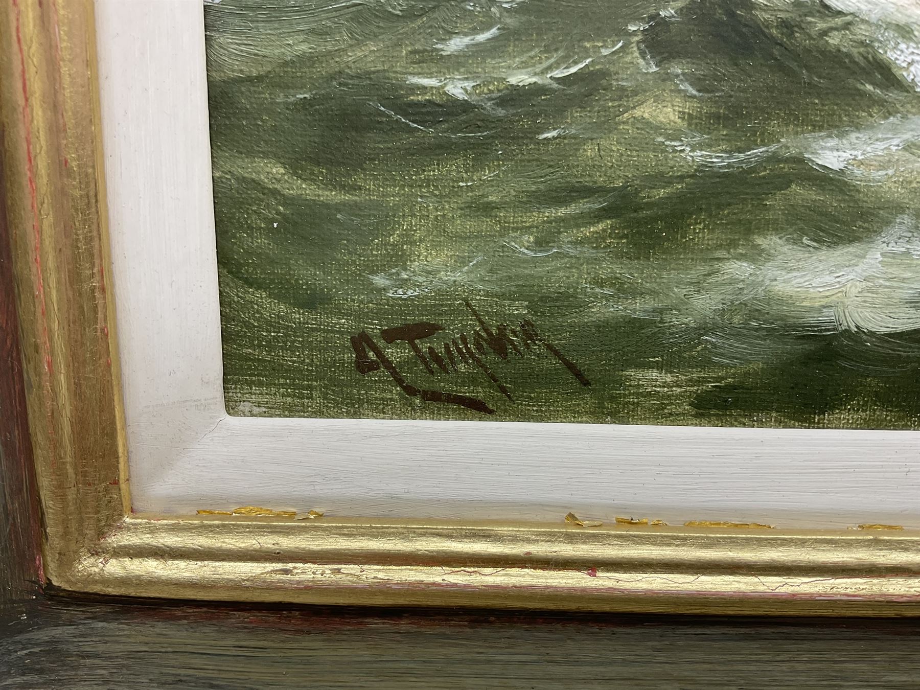 A Turner (British 19th century): Yarmouth Boats Rounding the Lighthouse, oil on canvas signed 30cm x 60cm