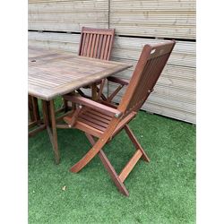 Winchester Collection - 20th century teak garden table drop-leaf table and set four matching folding chairs - THIS LOT IS TO BE COLLECTED BY APPOINTMENT FROM DUGGLEBY STORAGE, GREAT HILL, EASTFIELD, SCARBOROUGH, YO11 3TX