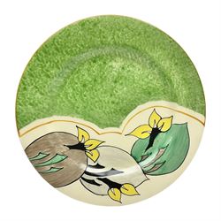 Clarice Cliff Bizarre for Newport Pottery Cowslip pattern plate, in the green colourway, circa 1933, black printed mark beneath, D17cm