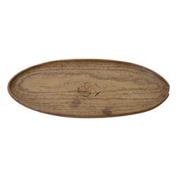 Gnomeman - tooled oak dish, carved with rose motif to the center, carved beneath with gnome signature, by Thomas Whittaker, Littlebeck, L36cm