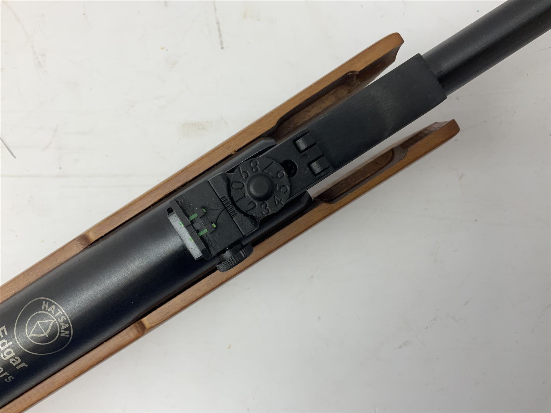 Hatsan .22 break-action air rifle retailed by Edgar brothers with 46cm barrel including fully integrated sound moderator, No.092031501; L113cm overall; in gun sleeve; together with Hawke Vantage 2-7x32 telescopic sight, Bressler Condor 24-72x100 spotting scope with carrying case and Velbon EF-61 tripod; all boxed (4)