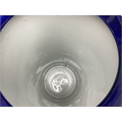 Victoria Ware blue and white umbrella stand, decorated with transfer print decorated with city scape, H43cm