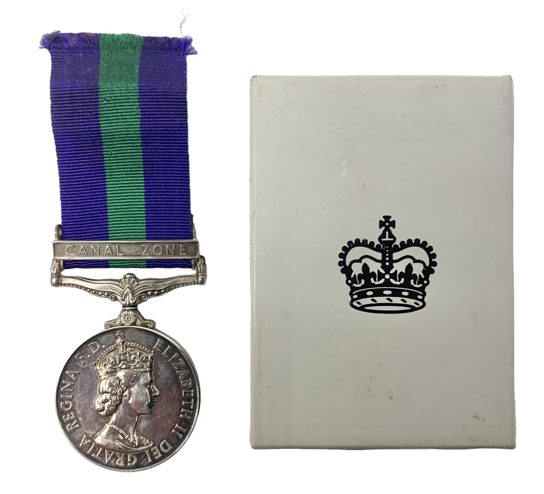 ERII General Service Medal with Canal Zone clasp awarded to 22499602 Pte S G Glover RAMC; with ribbon in box