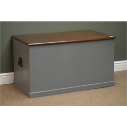  Grey painted blanket box with rectangular hinged lid, W96cm, H53cm, D54cm  