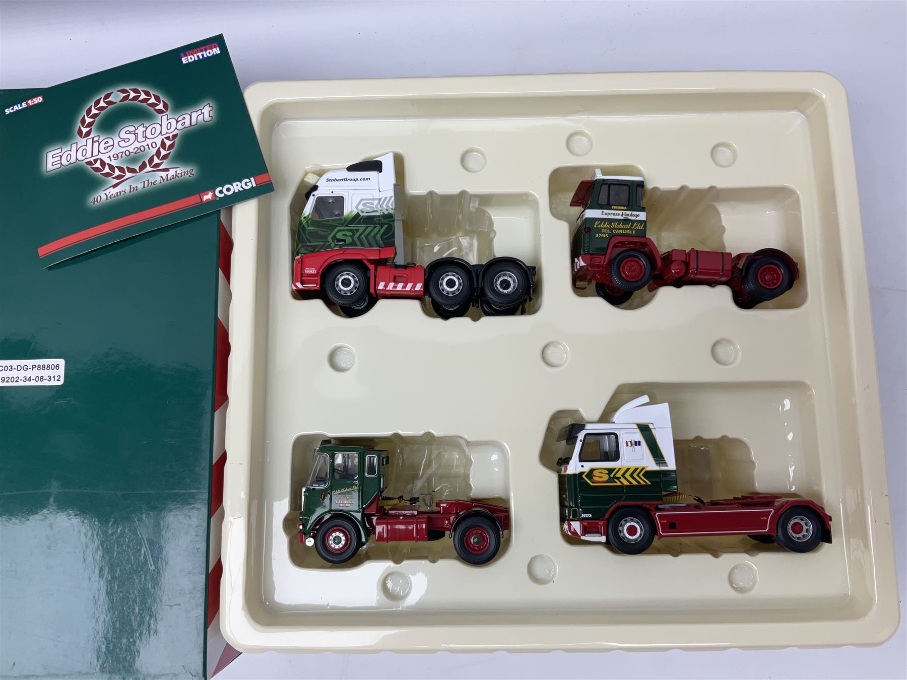 Corgi Eddie Stobart - two limited edition Hauliers of Renown sets; CC99203 Edward Stobart 1954-2011 Commemorative Set; and CC99202 1970-2010 40th Anniversary Set; both boxed (2)