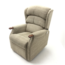 Electric reclining armchair upholstered in a beige fabric, W78cm