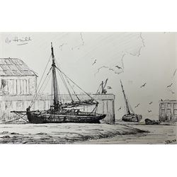 Jack Rigg (British 1927-2023): Entrance to the Humber Dock 'Near Hull', pen and ink sketch...