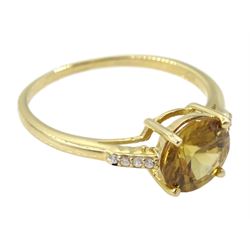 9ct gold yellow zircon ring, with white zircon shoulders, hallmarked