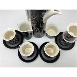 Susan Williams Ellis for Portmeirion 'Magic City' part coffee service, comprising five cups, six saucers, sugar bowl, milk jug and coffee pot
