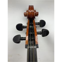 Modern Hungarian half-size cello with 69cm two-piece maple back and ribs and spruce top L114cm overall; and Stentor half size cello bearing label 'The Stentor Student II'; each in soft carrying case (2)