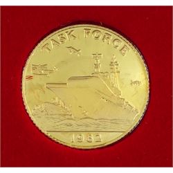 Queen Elizabeth II Falkland Islands 1982 gold proof half sovereign sized coin, cased with certificate
