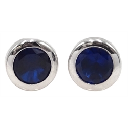  Pair of 9ct white gold blue stone set earrings, stamped 375  
