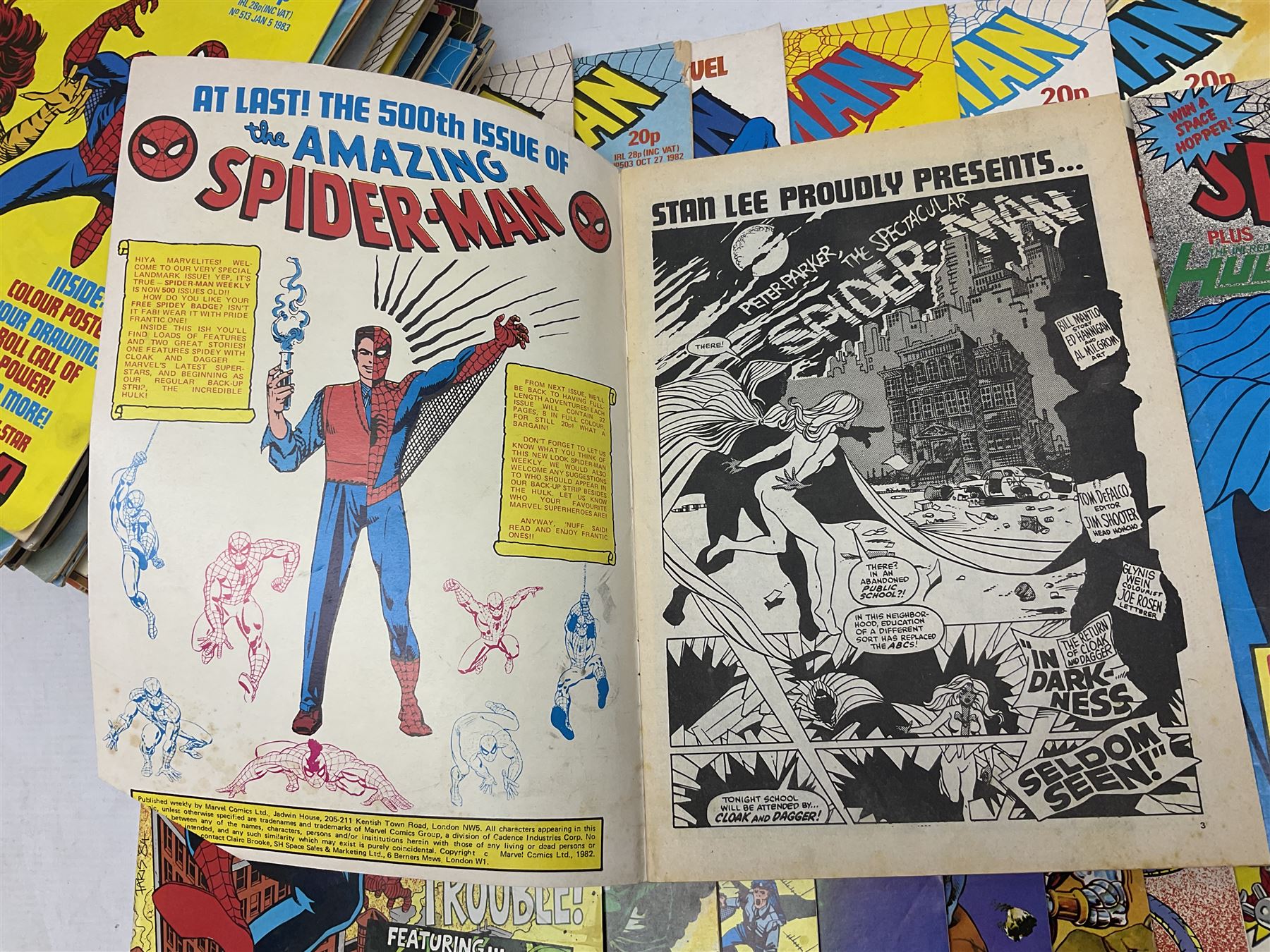 Spider-Man comics (1982-1985) nos 500-527, 529-535, 537-552, 579-602, 604-614, 620-626, and 628-631 (97)