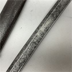 19th century French 1822 Pattern Light Cavalry trooper's sword with 88.5cm slightly curving fullered blade, brass three-bar hilt and wire-bound leather grip; in polished steel scabbard with two suspension rings L110.5cm overall