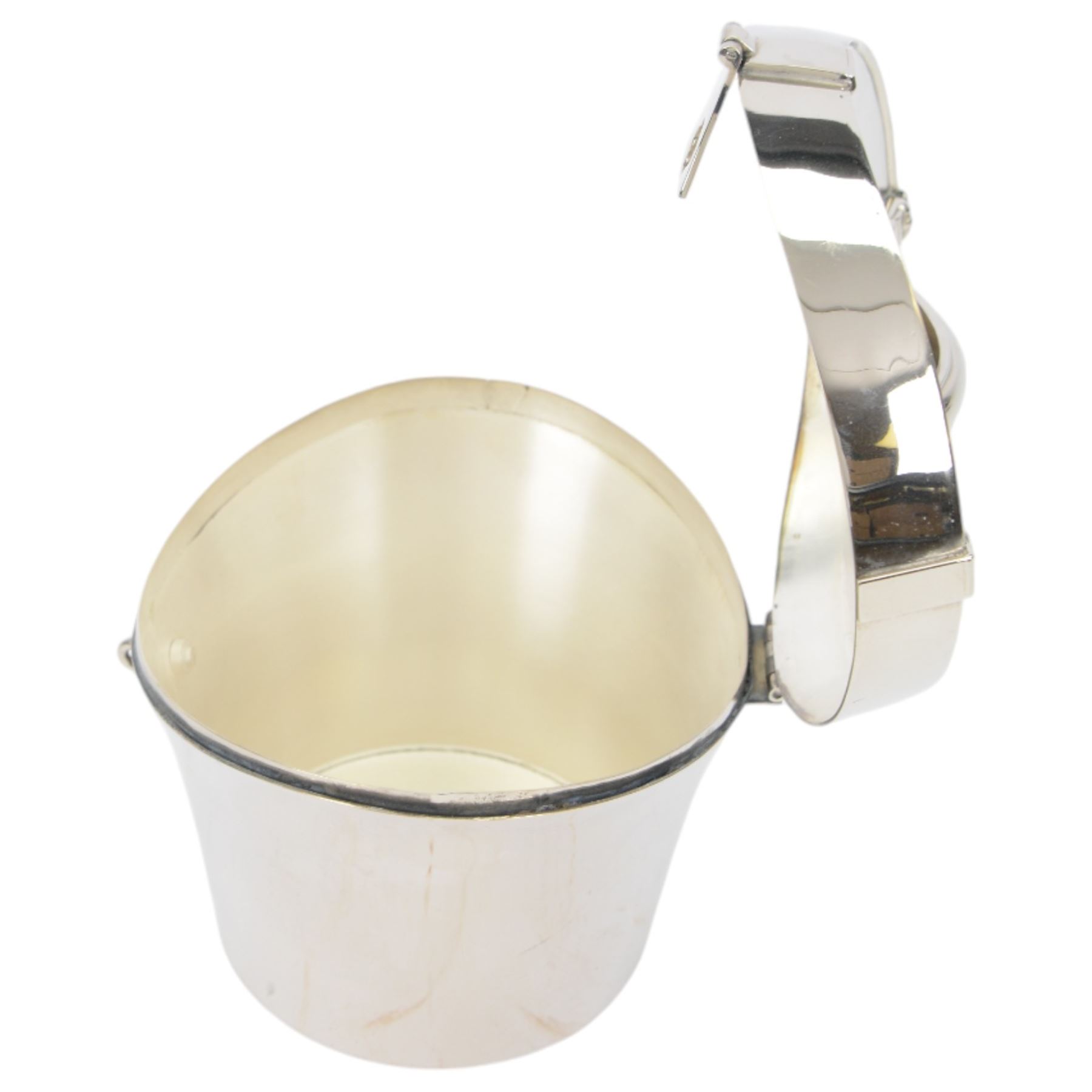 Silver plated novelty ice bucket, in the form of a hat box, with twist action latch, H15cm