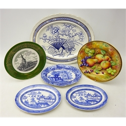  Joseph Mottram plate hand painted with fruit, pair graduating Mason's Willow pattern oval stands, Victorian meat plate decorated in the Japanese taste etc (6)  