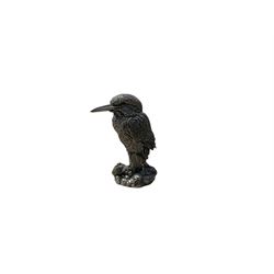 Filled silver kingfisher model with black eyes, hallmarked, H9cm