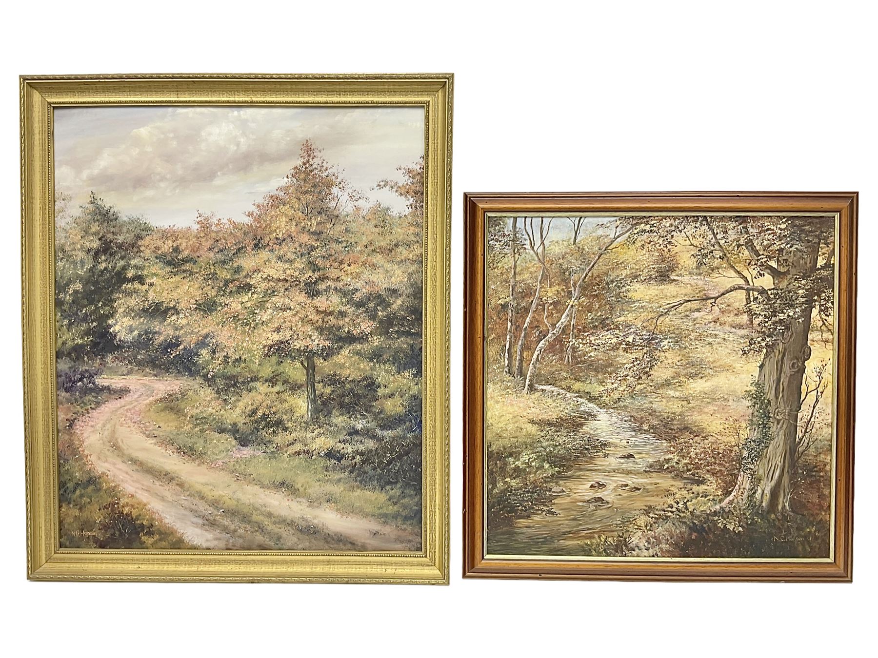 N C Hanson (British 20th century): Pair of oil on board North Yorkshire Moors landscapes signed, largest 66cm x 56cm (2)