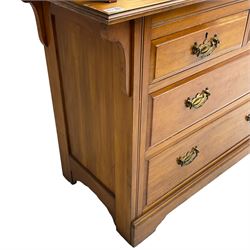 Edwardian satin walnut dressing chest, raised triple swing mirror back with trinket drawers, two short and two long drawers