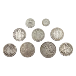 Approximately 120 grams of pre 1920 Great British silver coins including Queen Victoria 1894 crown, 1890 double florin and two 1890 half crowns,  King Edward VII 1902 half crown etc