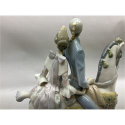 Lladro figure, Valencians group, modelled as a courting couple on horseback, sculpted by Fulgencio Garcia, with original box, no 4648, year issued 1969, year retired 1989, H44cm