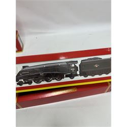 Four Hornby '00 ' gauge locomotives, comprising , R2101 BR Class A4 4-6-2 Golden Fleece locomotive no. 60030, R2179 LMS Coronation Class 4-6-2 Duchess of Gloucester locomotive no. 6225, R2221 BR Battle of Britain Class 4-6-2 Tangmere locomotive no. 34067 and R308 LMS Patriot Class 4-6-0 Lord Rathmore locomotive no. 5533, all boxed
