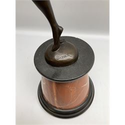 Art Deco bronze figure of a dancer, the domed base with B Zack signature, signed and with foundry mark, upon a tapering marble base H65cm