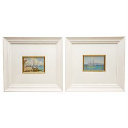 Howard Barron (British/Australian 1900-1991): Mediterranean Harbour and Sailing Boat at Sea, pair oils on board signed with initials 10cm x 14cm (2)
