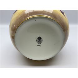 Mid/late 20th century Royal Worcester ginger jar and cover decorated by R Lewis, hand painted with a still life of fruit upon a mossy ground, signed R Lewis, with black printed mark beneath and painted shape number 2826, H17.5cm