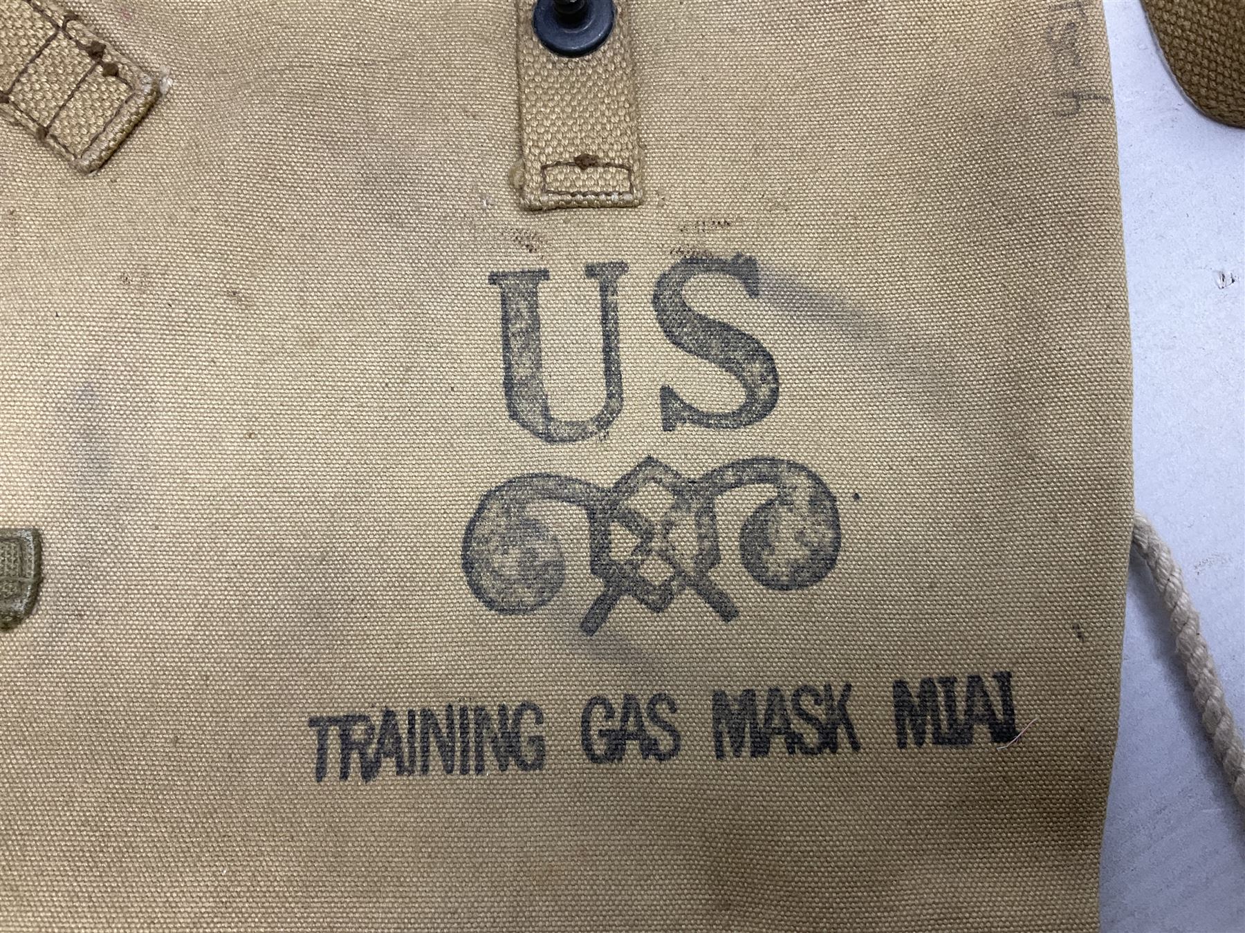 WW2 US gas mask bag cover, marked Training Gas Mask M1A1, probably D-Day/Normandy period 1944