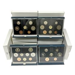 Fourteen The Royal Mint United Kingdom proof coin collections, dated two 1983, 1984, 1985, 1986, 1987, 1988, 1989, 1990, 1991, 1994, 1995, 1996 and 1999, all in folders with certificates