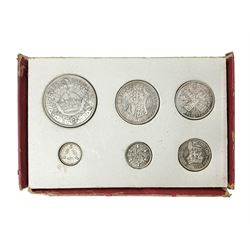 King George V 1927 proof coin set, comprising threepence, sixpence, one shilling, florin, halfcrown and 'wreath' crown, in card box