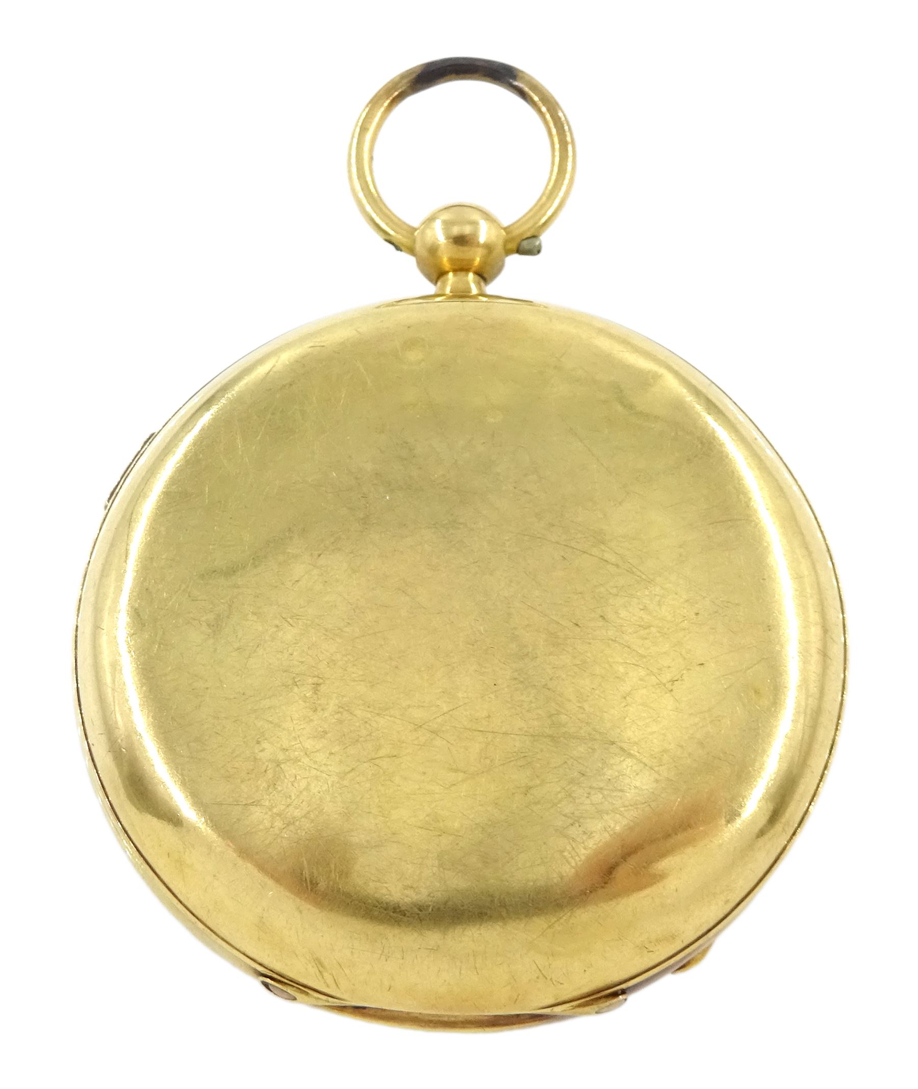 Victorian 18ct gold centre seconds key wound chronograph pocket watch No. 107934, white enamel dial with Roman numerals, outer track numbered 25-300, case by Isaac Jabez Theo Newsome, Chester 1892