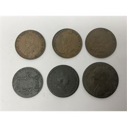 Thirty six late 18th century and onwards United Kingdom and World coins and tokens, to include 1772 Catherine II 5 Kopecks, Swedish quarter and half Skilling pieces dated 1809 and 1806, two Skilling Courant piece dated 1810, 1831 Isle of Man half penny token etc 
