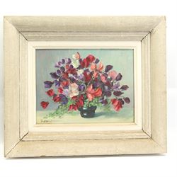 Paul Ehretsmann (Continental 20th Century): Still Life of Flowers in a Blue Vase, oil on canvas signed; D'Artois (French 20th Century): Still Life of a Bouquet, oil on board signed max 25cm x 34cm (2)