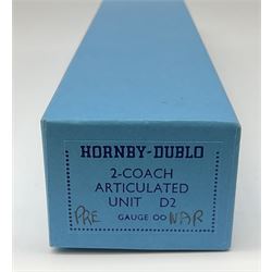 Hornby Dublo - pre-war D2 two-coach LNER articulated unit, all third class/brake third,  in reproduction box.