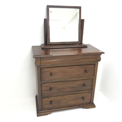 Willis & Gambier French cherry wood chest, single frieze and three drawers, plinth base (W105cm, H104cm, D52cm) with swing mirror 