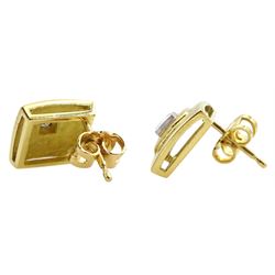 Pair of 18ct yellow and white gold kite shaped single stone diamond stud earrings, hallmarked 