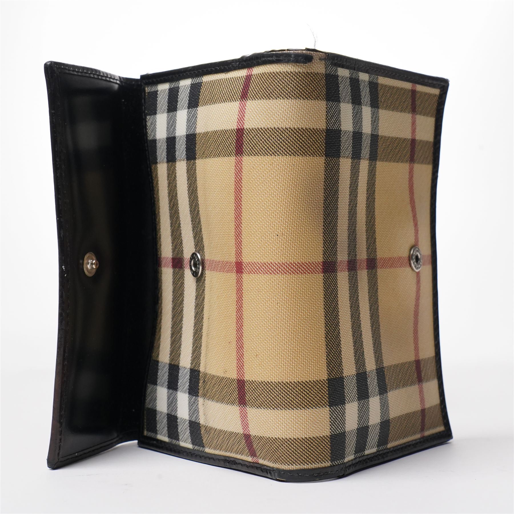 Burberry - Nova Check Wallet, in beige ground check canvas with black leather trim, of folding form with press-stud fastening and fitted interior