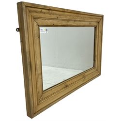 20th century pine framed wall mirror, moulded rectangular frame enclosed plain mirror plate