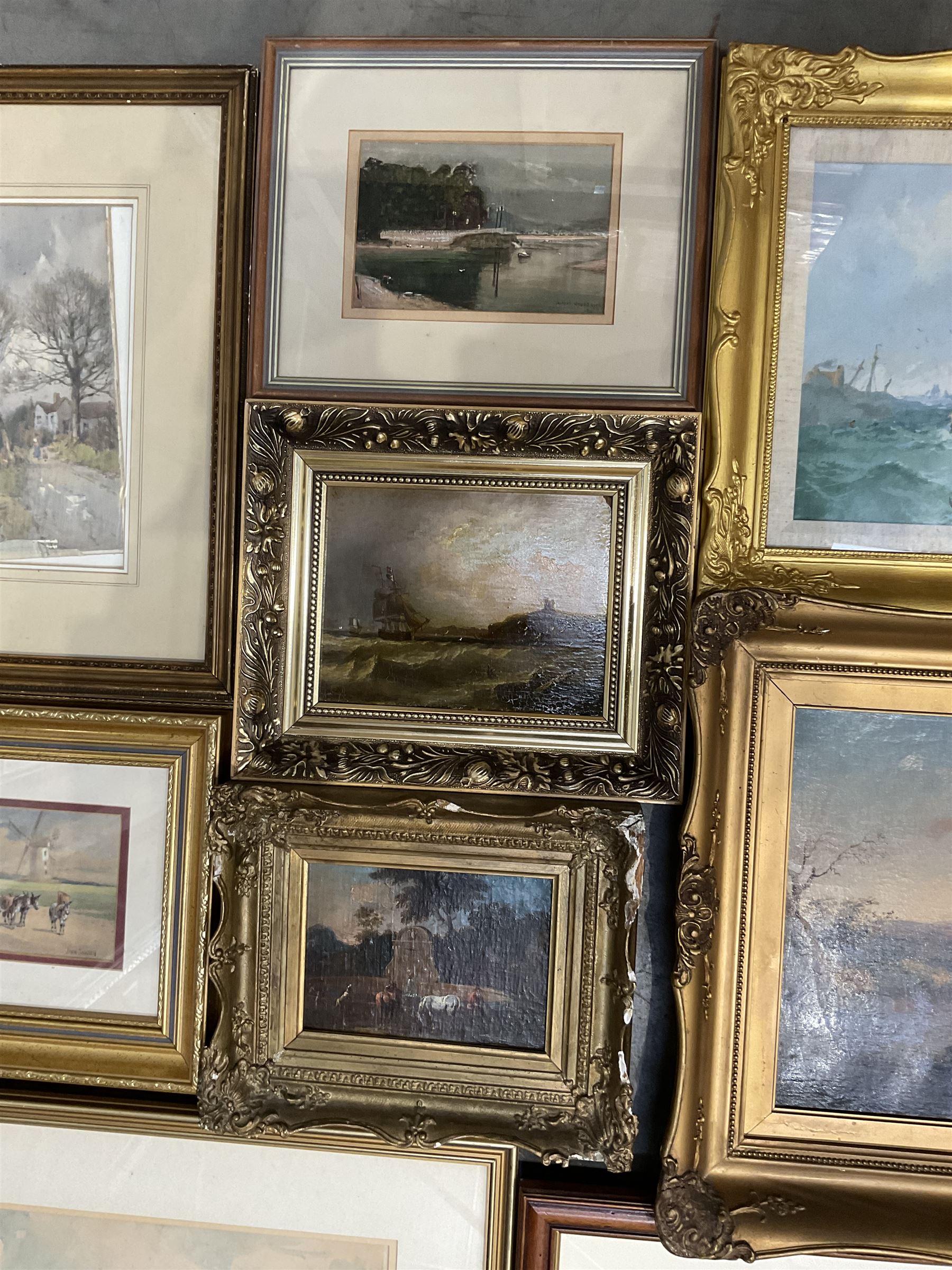 Collection of 19th and early 20th century oil paintings and watercolours, artists including Joseph Pighills, Victor Noble Rainbird, Louis Cox, Arthur W Newsholme, John Sowden, Arthur Tucker, Albert Woods, Alfred Robert Hayward, Manner of Thomas Creswick, etc (15)